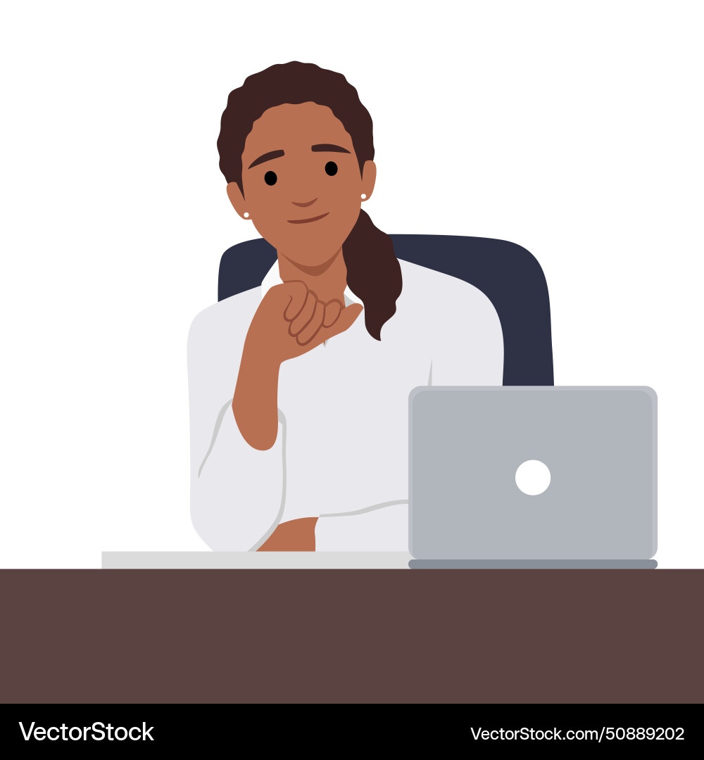 Young woman is sitting at desktop office employee Young woman is sitting at desktop office employee vector image