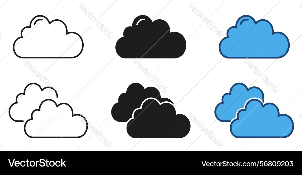 Cloud weather elements line and solid icon set Cloud weather elements line and solid icon set vector image