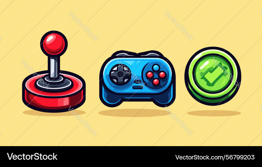 Retro gaming controllers and joystick design art vector image