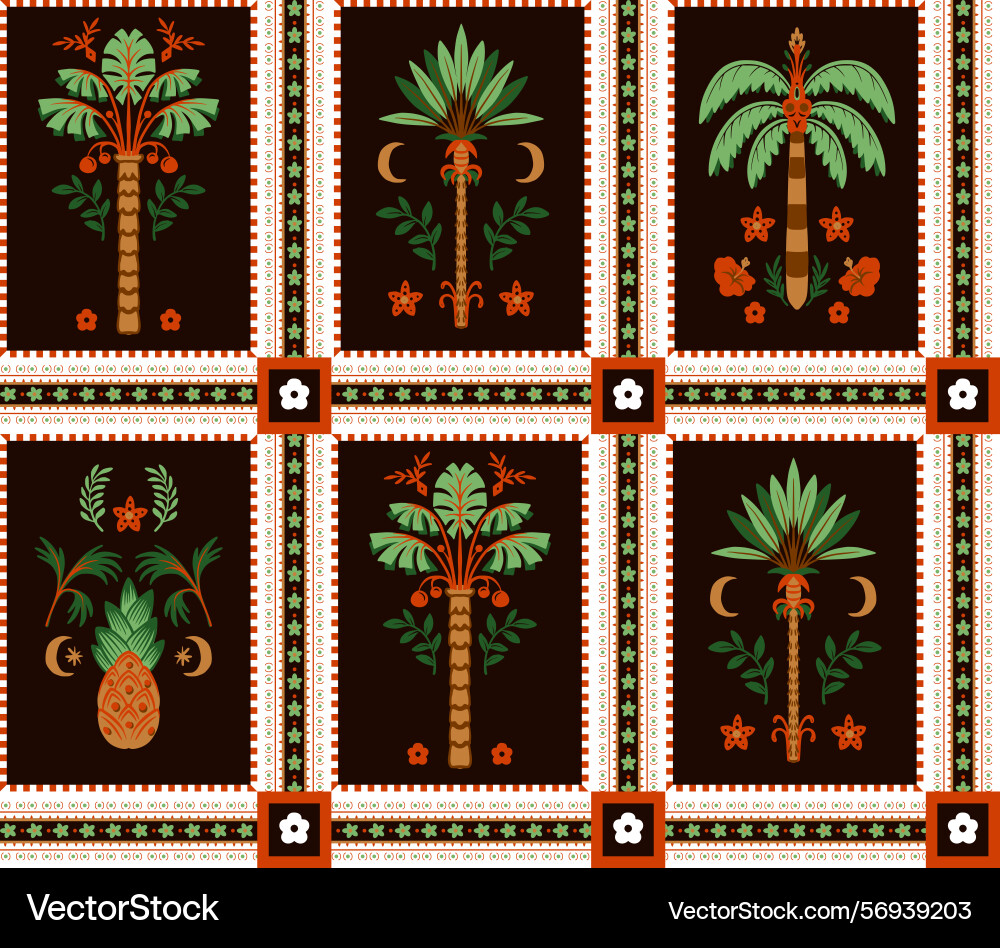 Seamless pattern with simple palms and geometrical Seamless pattern with simple palms and geometrical vector image
