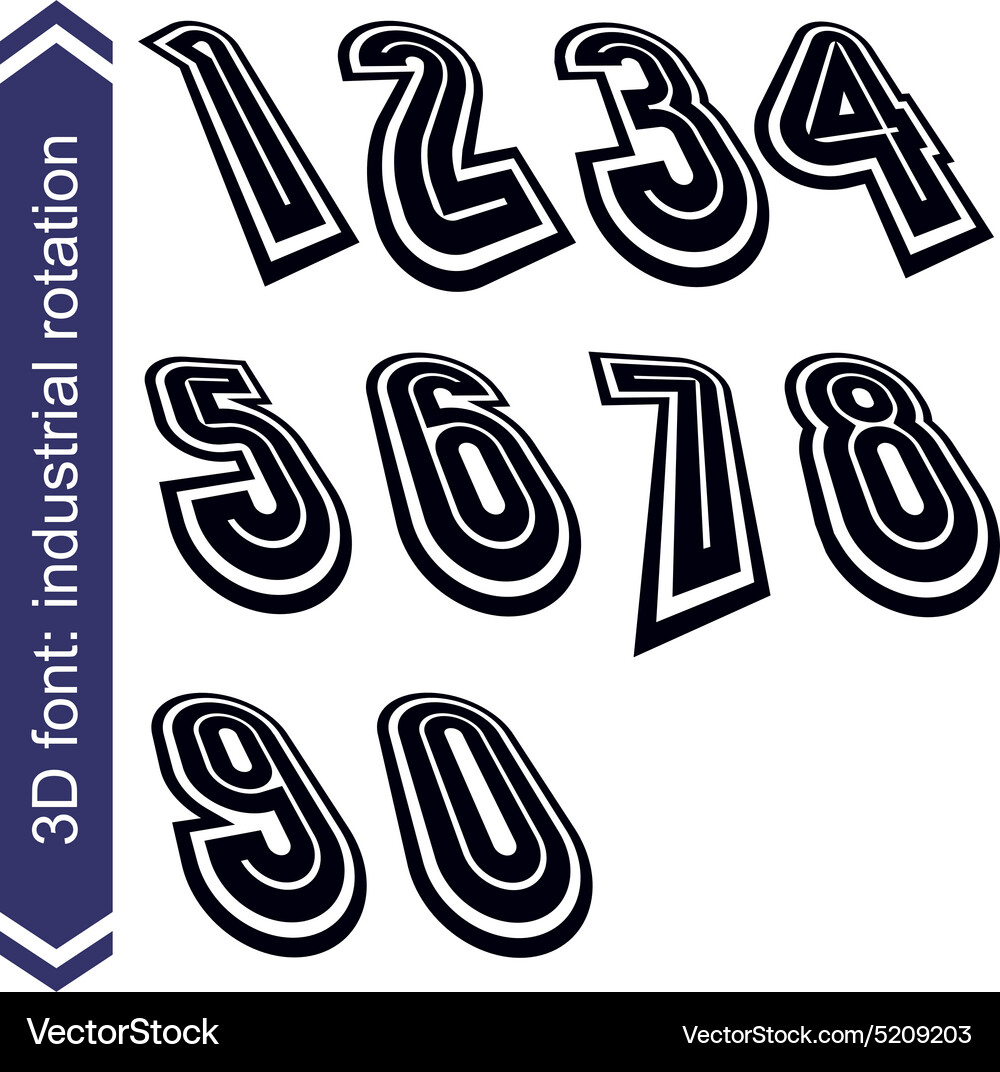 Trendy dimensional shift numbers with rotation Vector Image