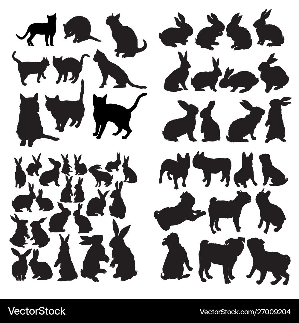 Animal Circle Icons - Cat, Dog, Rabbit Vector Image
