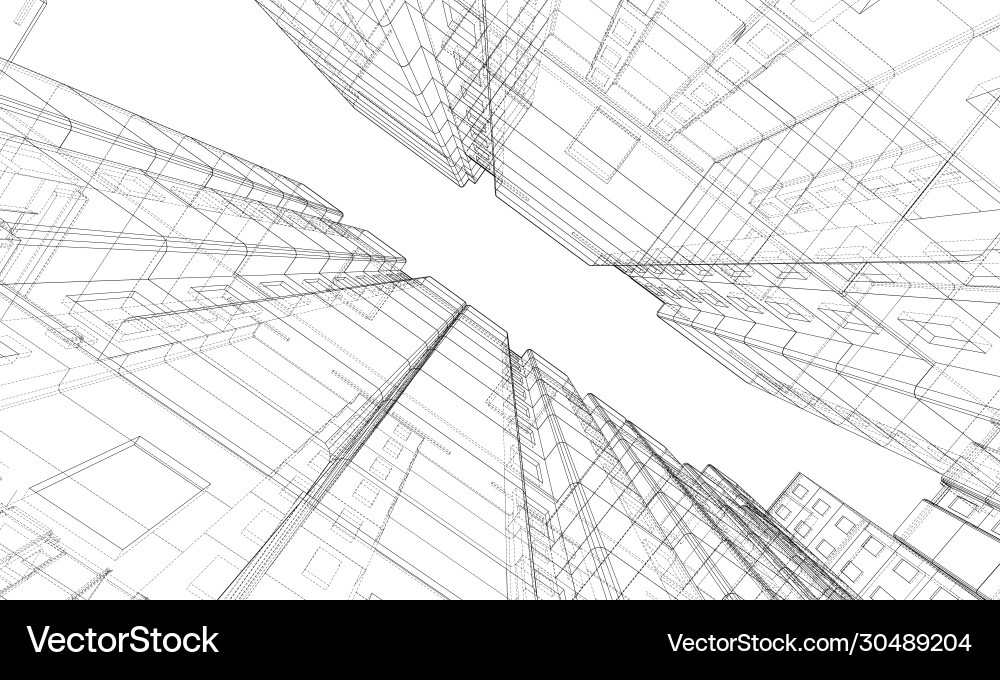 Multi-Story Building Wireframe Model vector image