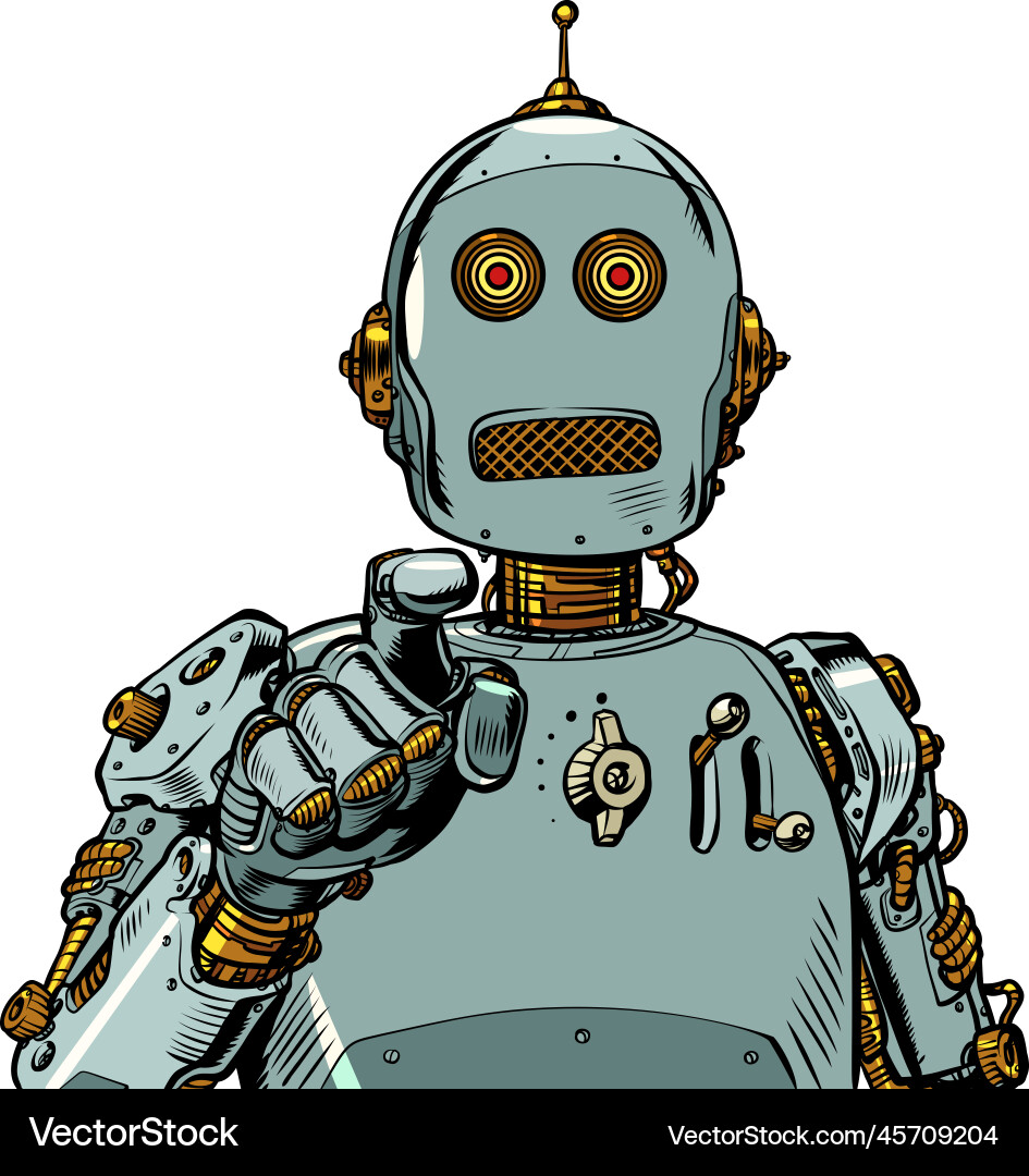 Robot points with a finger artificial Robot points with a finger artificial vector image