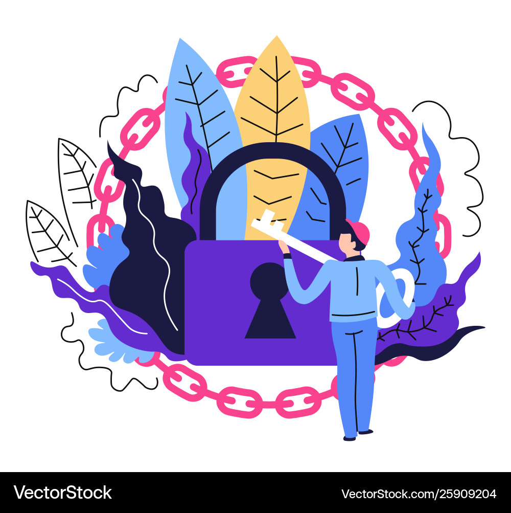 Security system and safety lock key with chain Security system and safety lock key with chain vector image