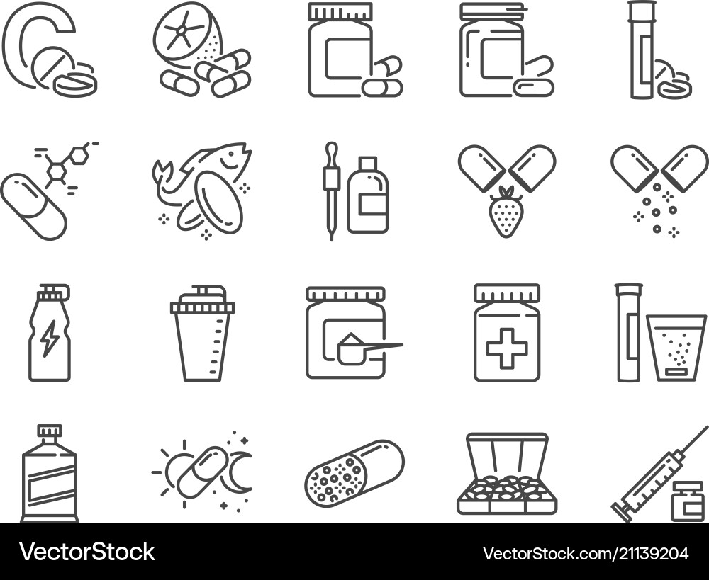 Vitamin and dietary supplement icon set Vitamin and dietary supplement icon set vector image