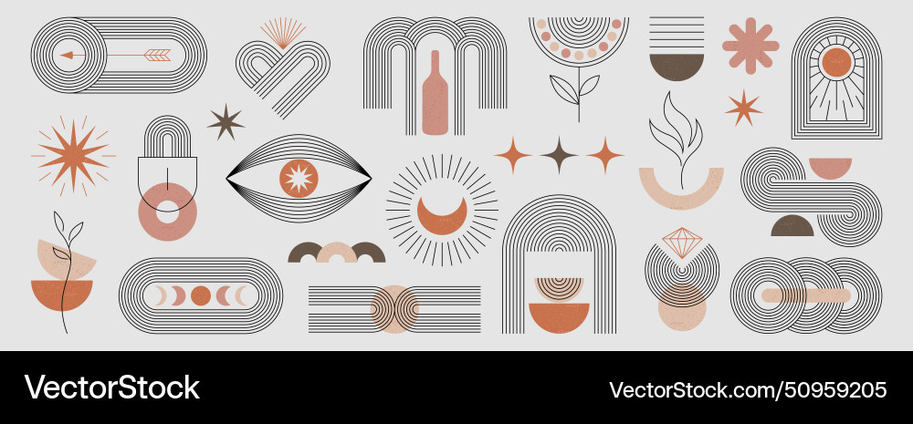 Boho zen arch set with simple figures linear Boho zen arch set with simple figures linear vector image