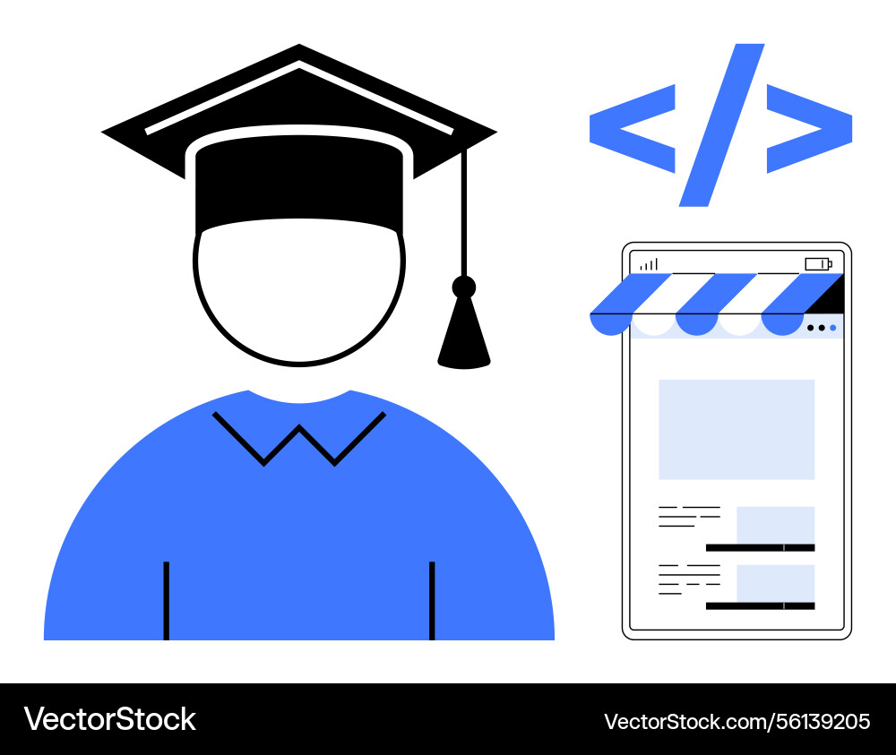 Graduate learning web development with code Graduate learning web development with code vector image