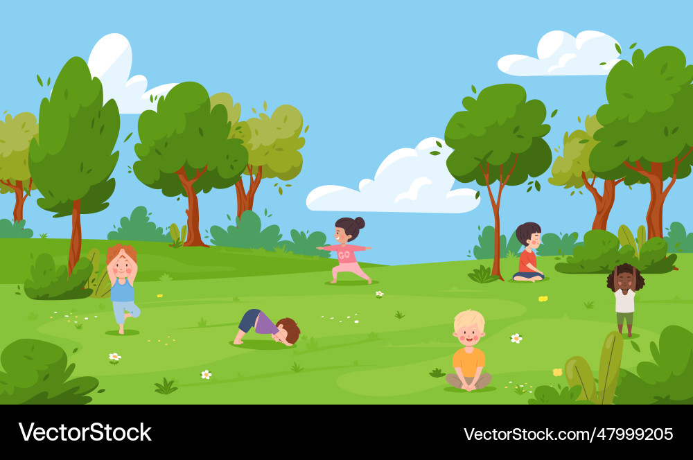Kinder Yoga im Freien Vektorbild