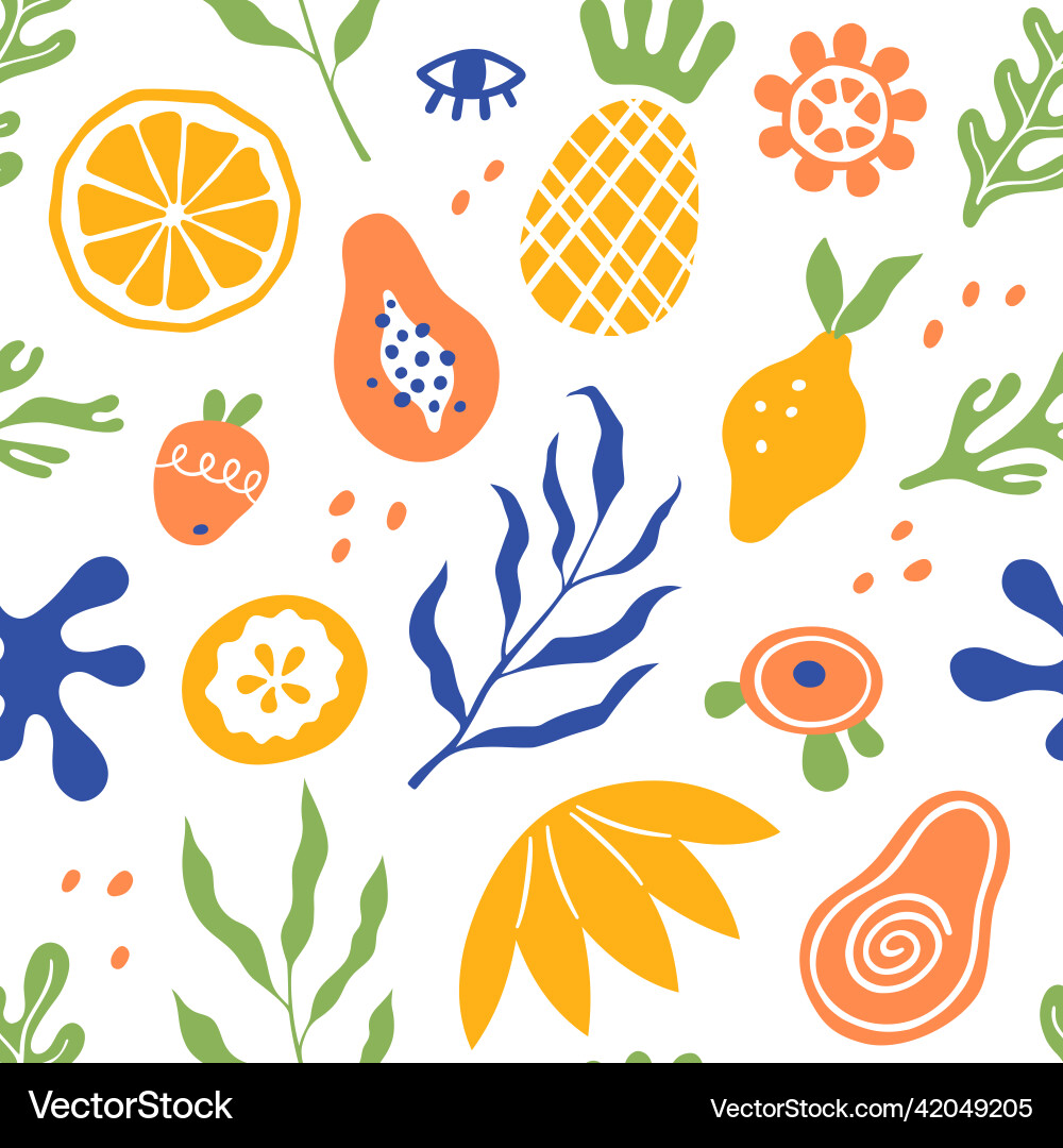 Seamless pattern with organic blobs tropic fruits Seamless pattern with organic blobs tropic fruits vector image