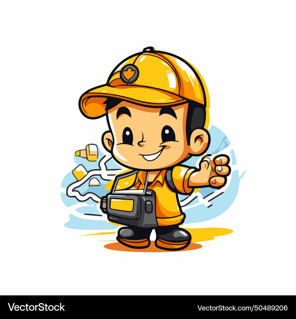 A cute little miner boy pointing to something Vector Image