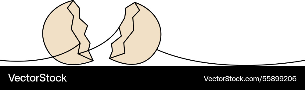 Broken eggshell one line colored continuous Broken eggshell one line colored continuous vector image