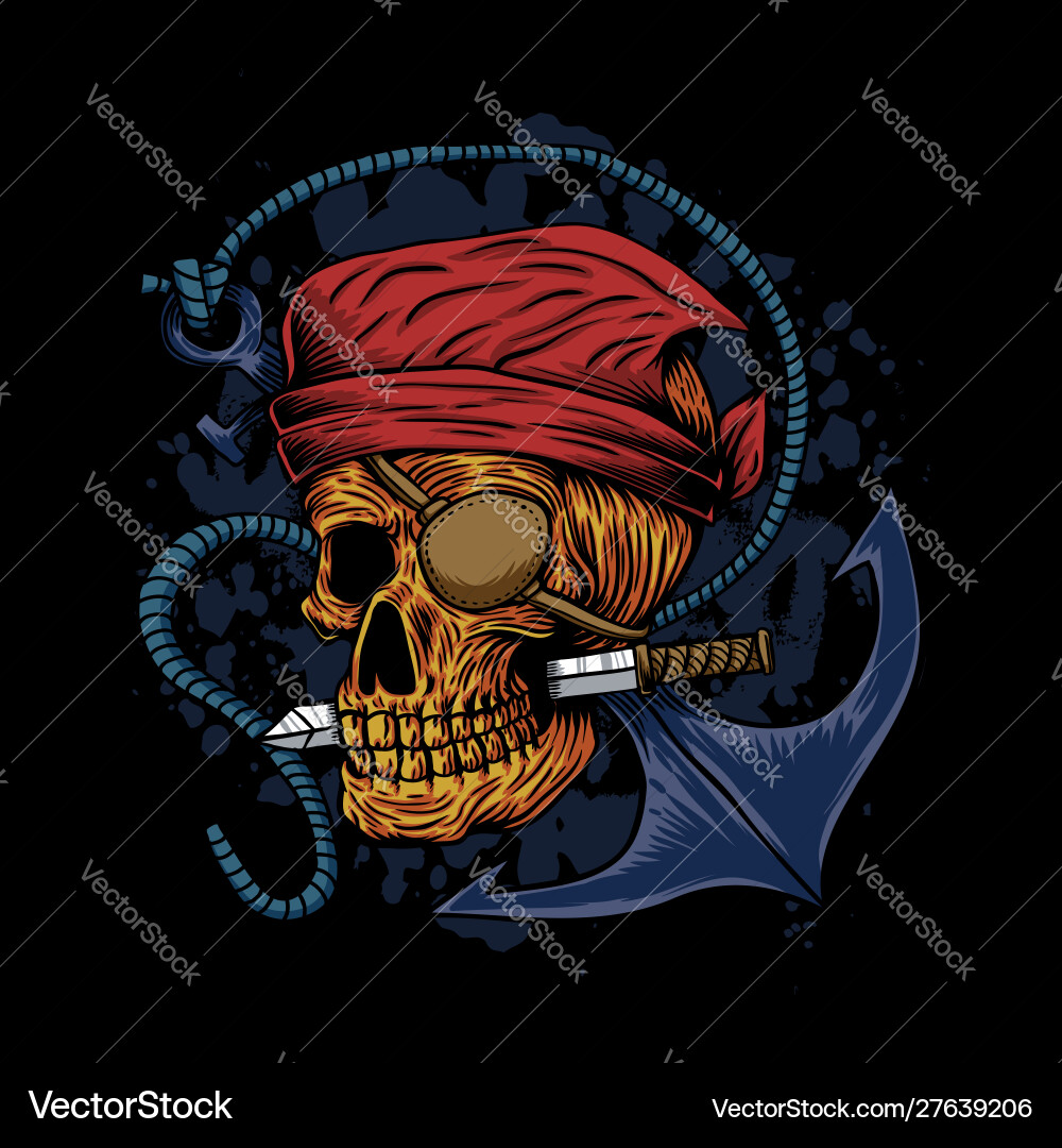 Skull Pirate Anchor - Halloween Art Vector Image