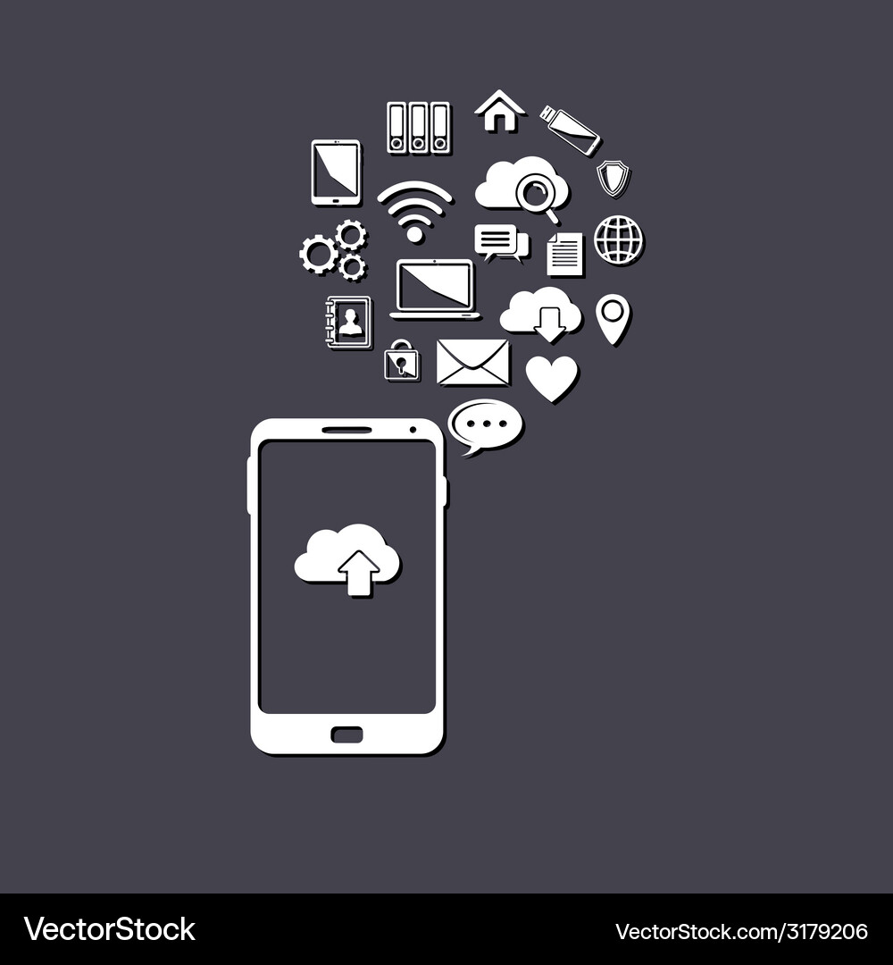 Use of cloud computing storage and applications Vector Image