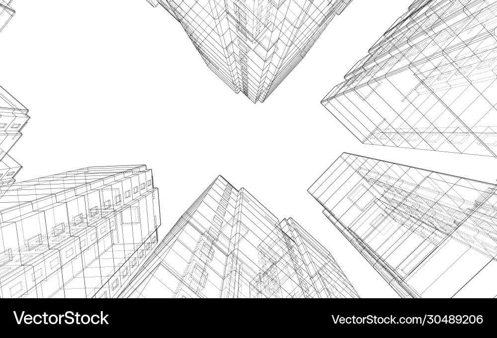 Wire-frame model a multi-storey building vector image