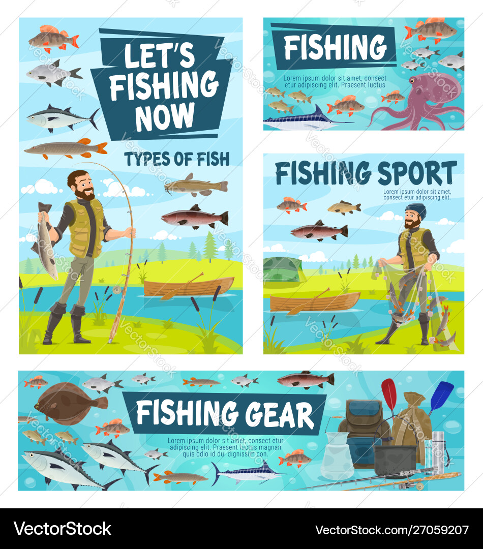 Fischfang Fischfang Sportausrüstung Fischfang Fischfang Sportausrüstung vektorbild