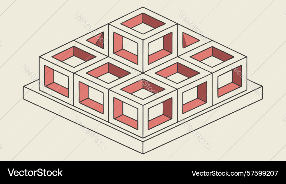 Isometric 3d geometric block structure design vector image