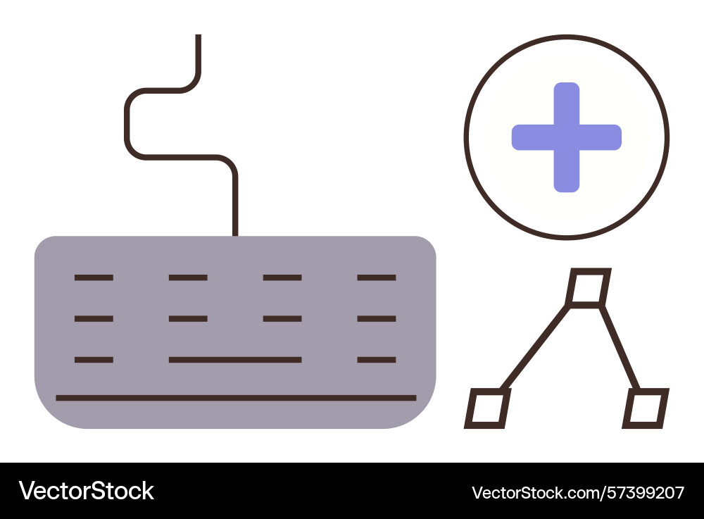 Keyboard with connection nodes and cross sign vector image