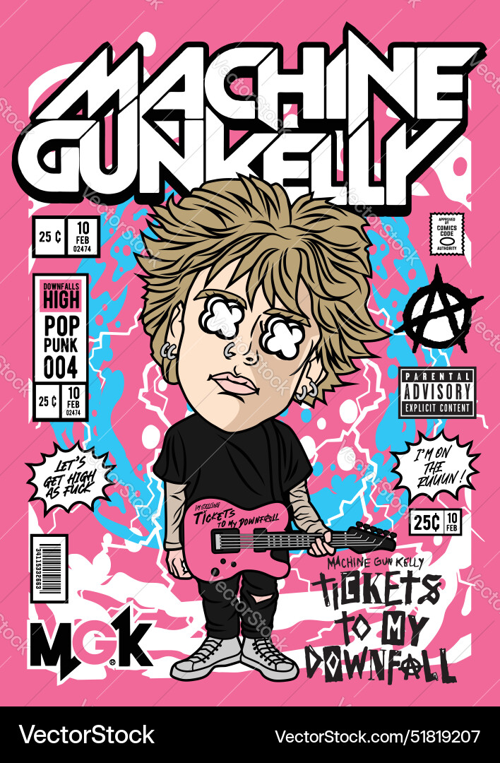 Pop art machine gun kelly Royalty Free Vector Image