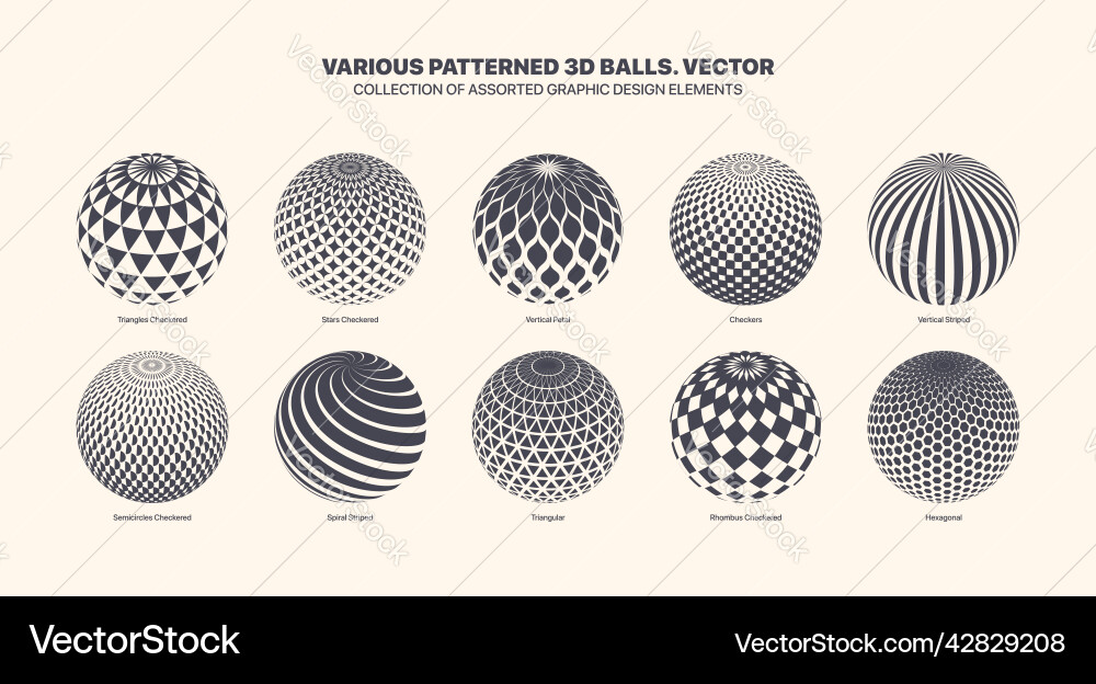 Assorted various abstract pattern 3d ball set Assorted various abstract pattern 3d ball set vector image