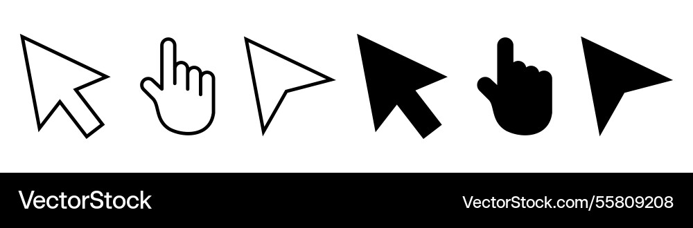 Computer mouse click cursor icon set pointer Computer mouse click cursor icon set pointer vector image