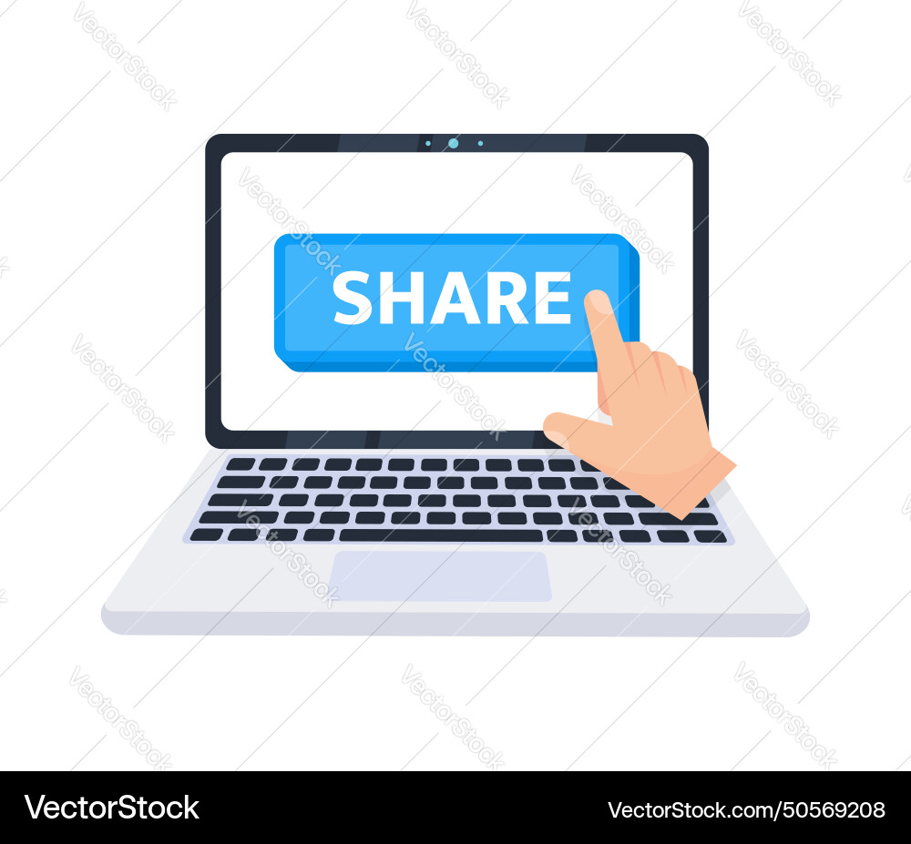 Hand pointer clicking on a share button Vector Image