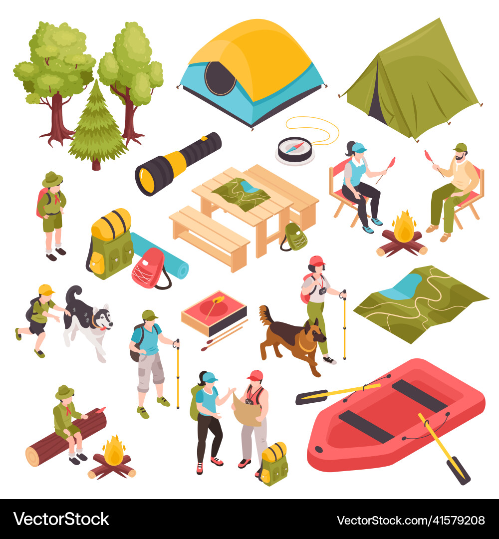 Hiking camping icon set Royalty Free Vector Image