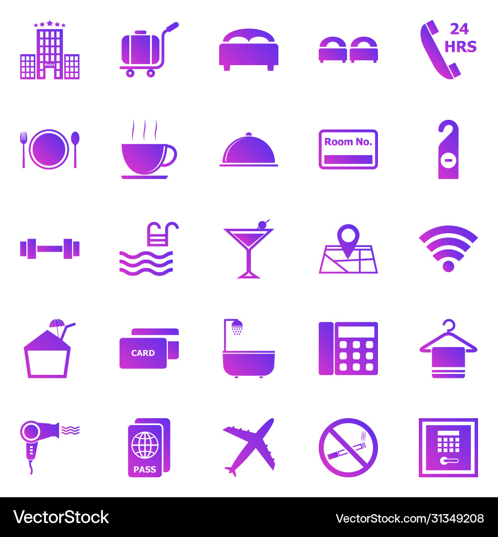 Hotel gradient icons on white background Hotel gradient icons on white background vector image