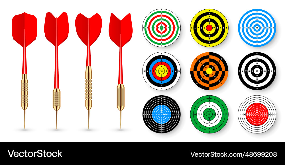 Paper targets with dart arrows and shadows vector image