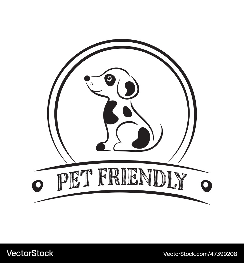 Pet friendly badge design with dog Pet friendly badge design with dog Vector Image