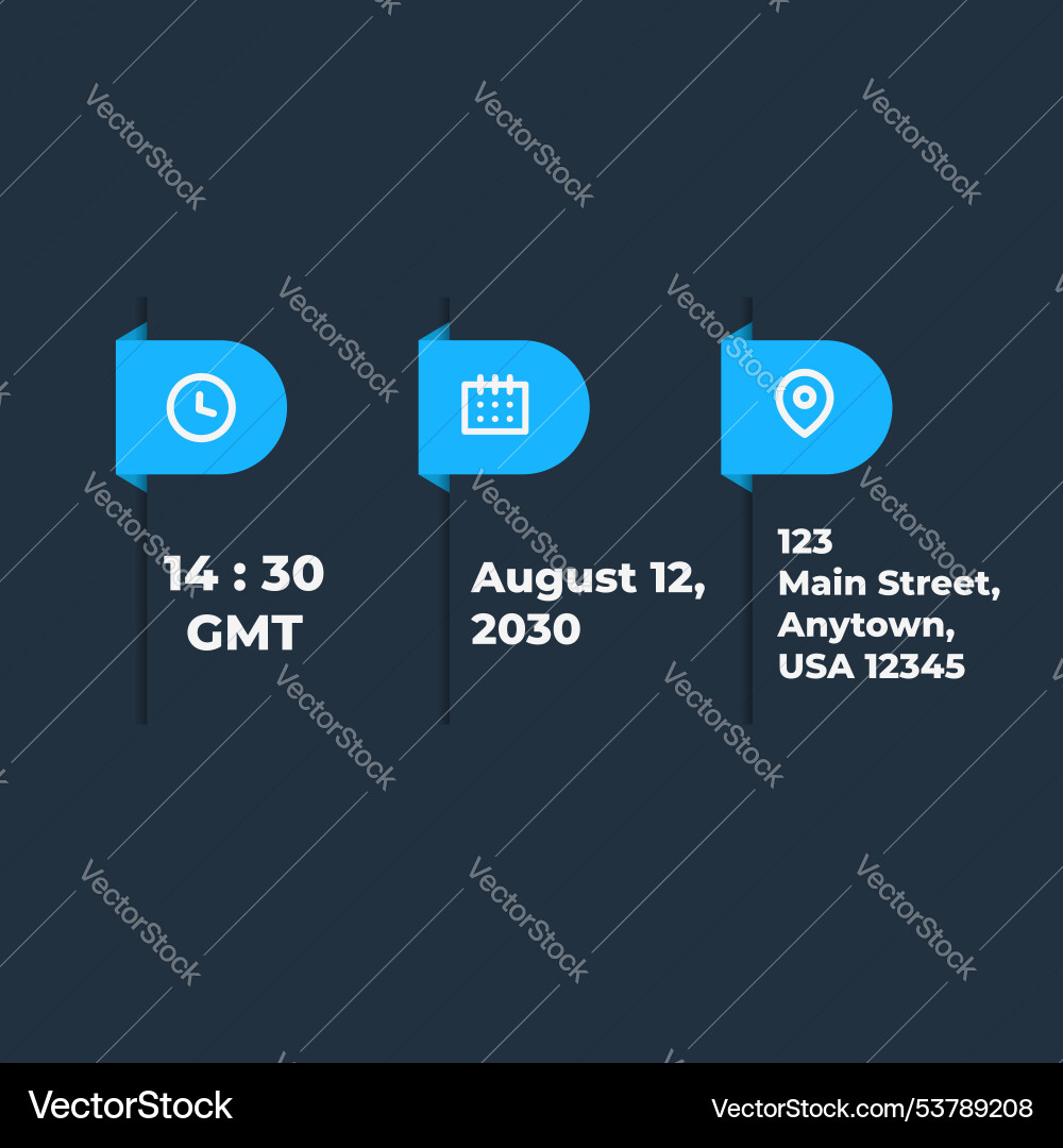 Time date and address concept isolated Time date and address concept isolated Vector Image