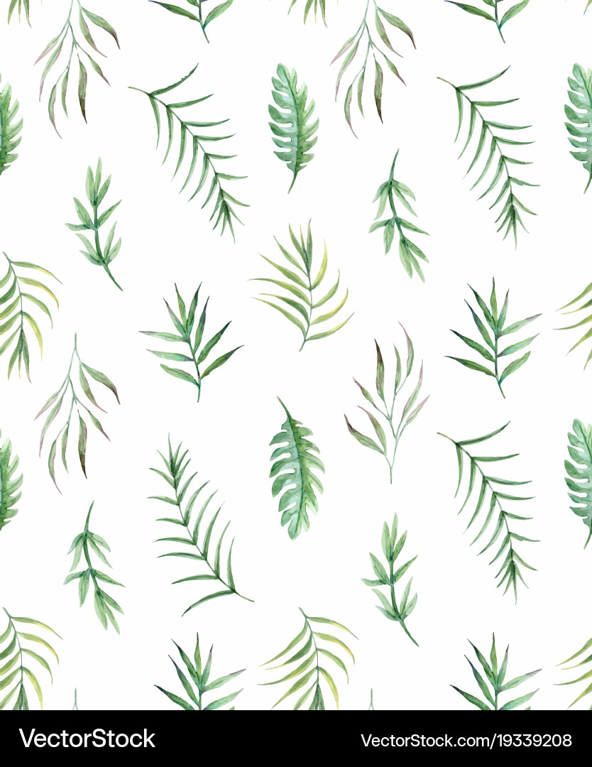 Watercolor Tropical Leaves Pattern Vector Image