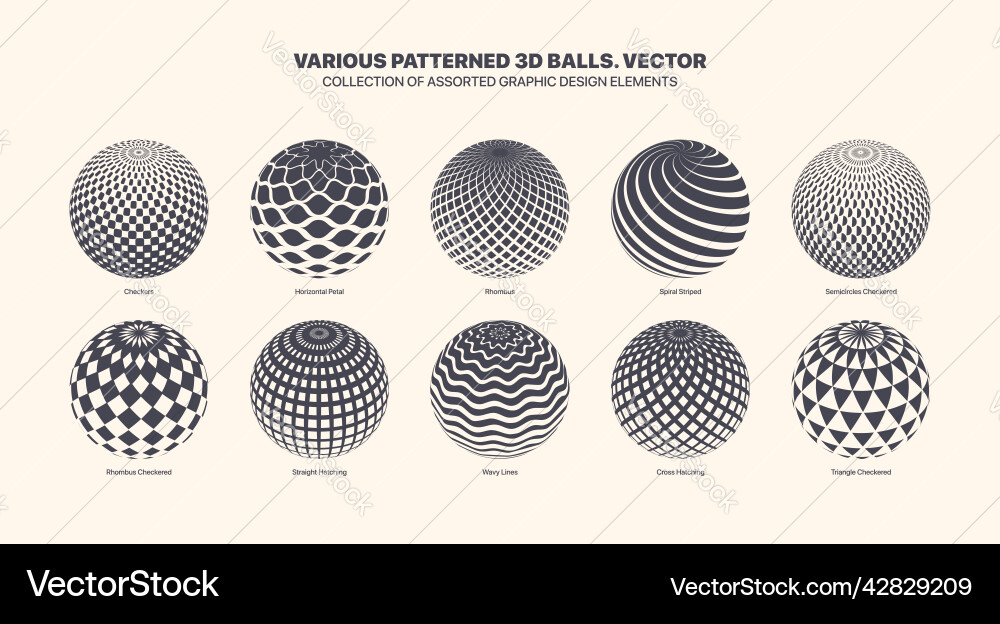 Assorted various abstract pattern 3d ball set Vector Image