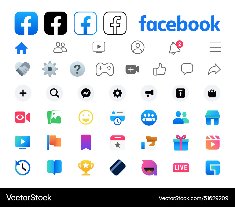 Facebook set of mobile app interface icons Facebook set of mobile app interface icons vector image