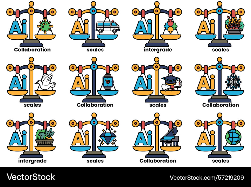 Image is a set of scales with different weights Image is a set of scales with different weights vector image