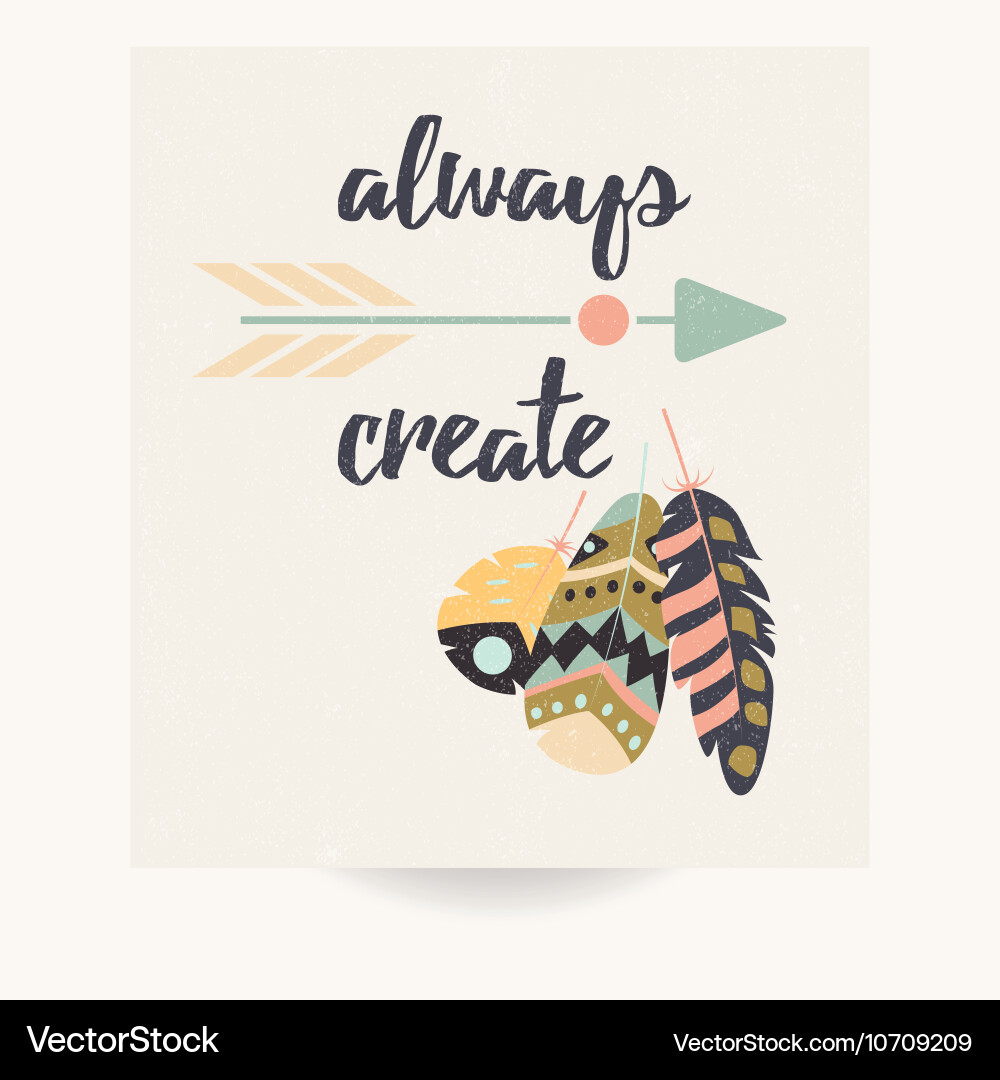 Postcard design with bohemian feathers vector image