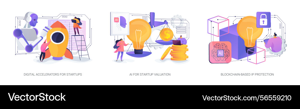 Ai and blockchain for startups abstract concept Ai and blockchain for startups abstract concept vector image