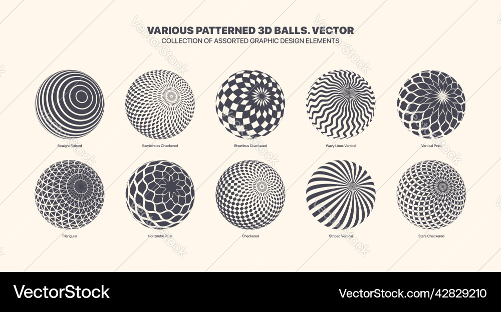 Assorted various pattern 3d balls in tilted Assorted various pattern 3d balls in tilted vector image
