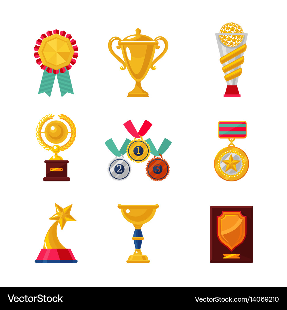 Cartoon awards set trophy icons collection Vector Image