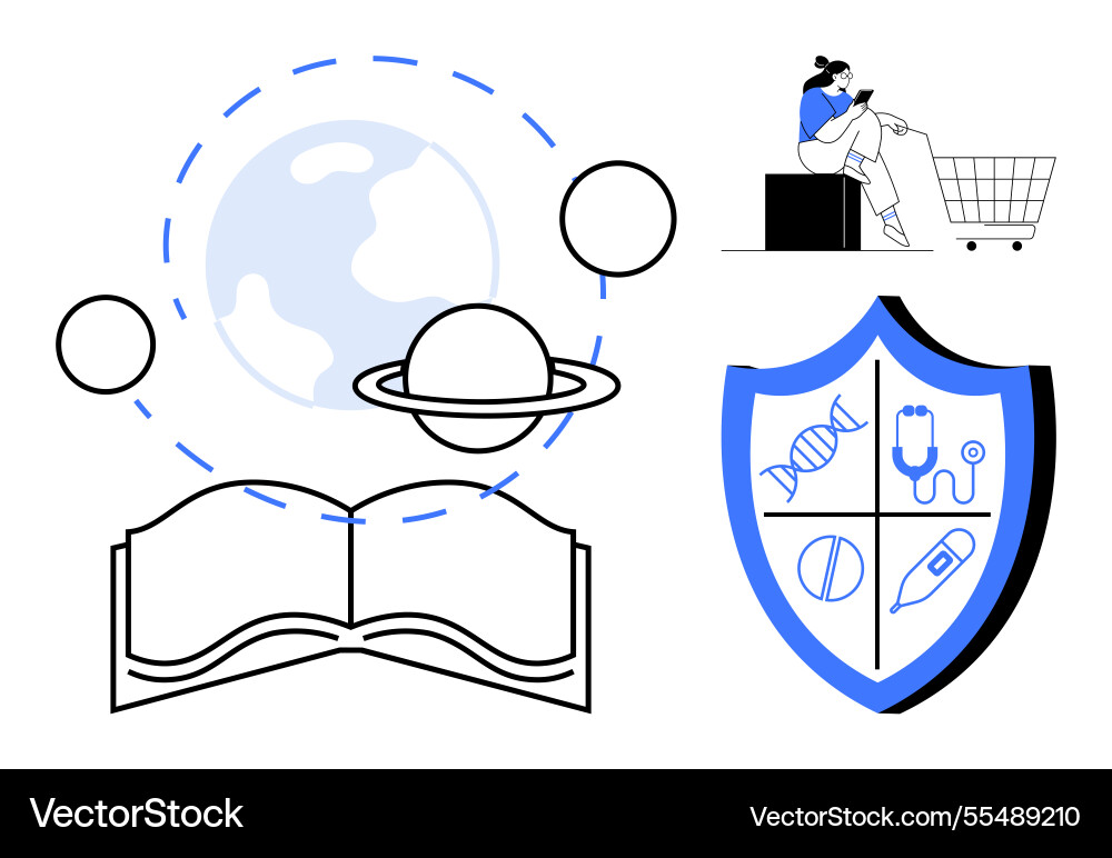 Exploring knowledge open book planetary system Exploring knowledge open book planetary system vector image
