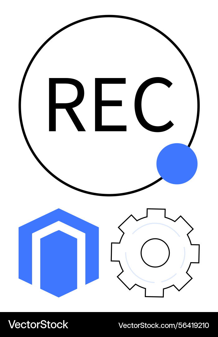 Recording button with hexagonal and gear icons Recording button with hexagonal and gear icons vector image