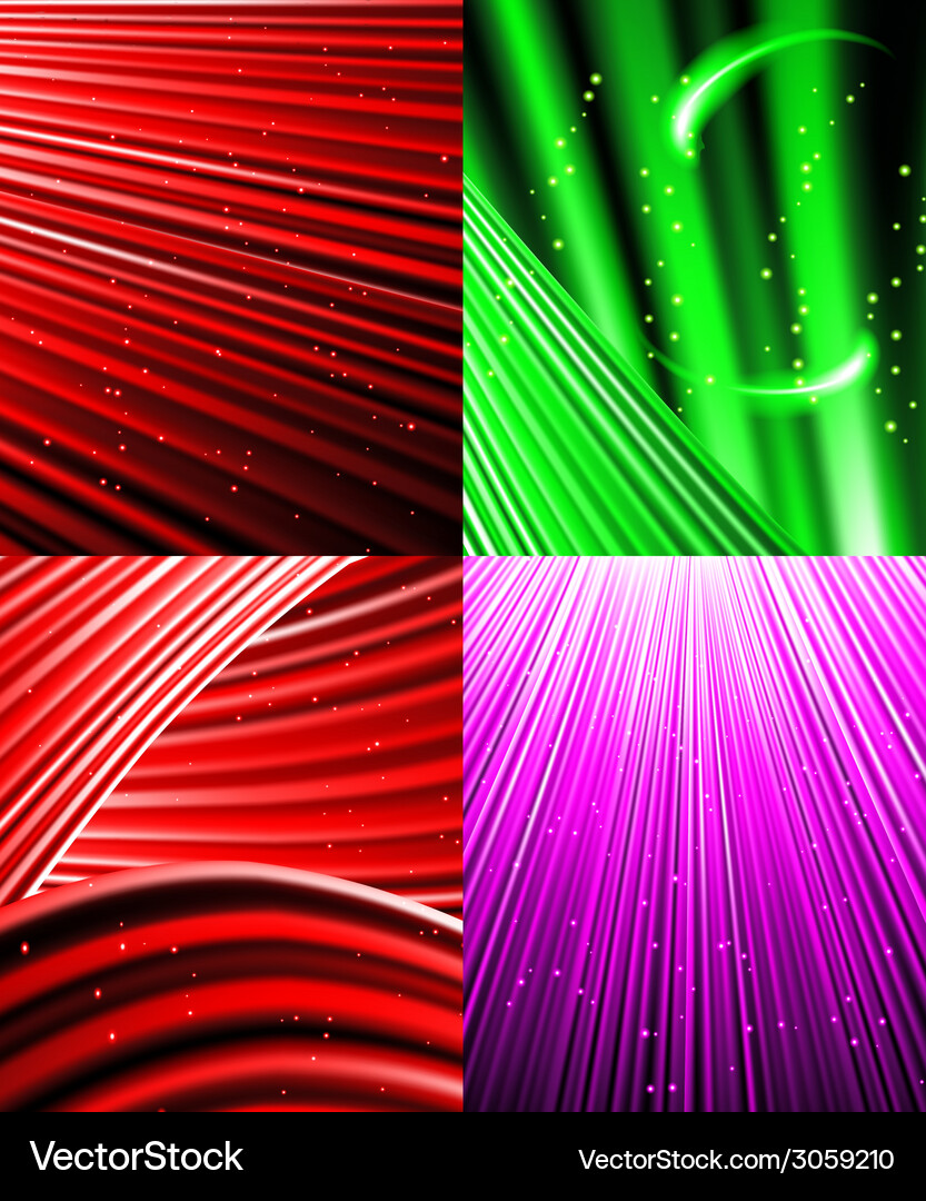 Set of abstract luminous rays background Vector Image