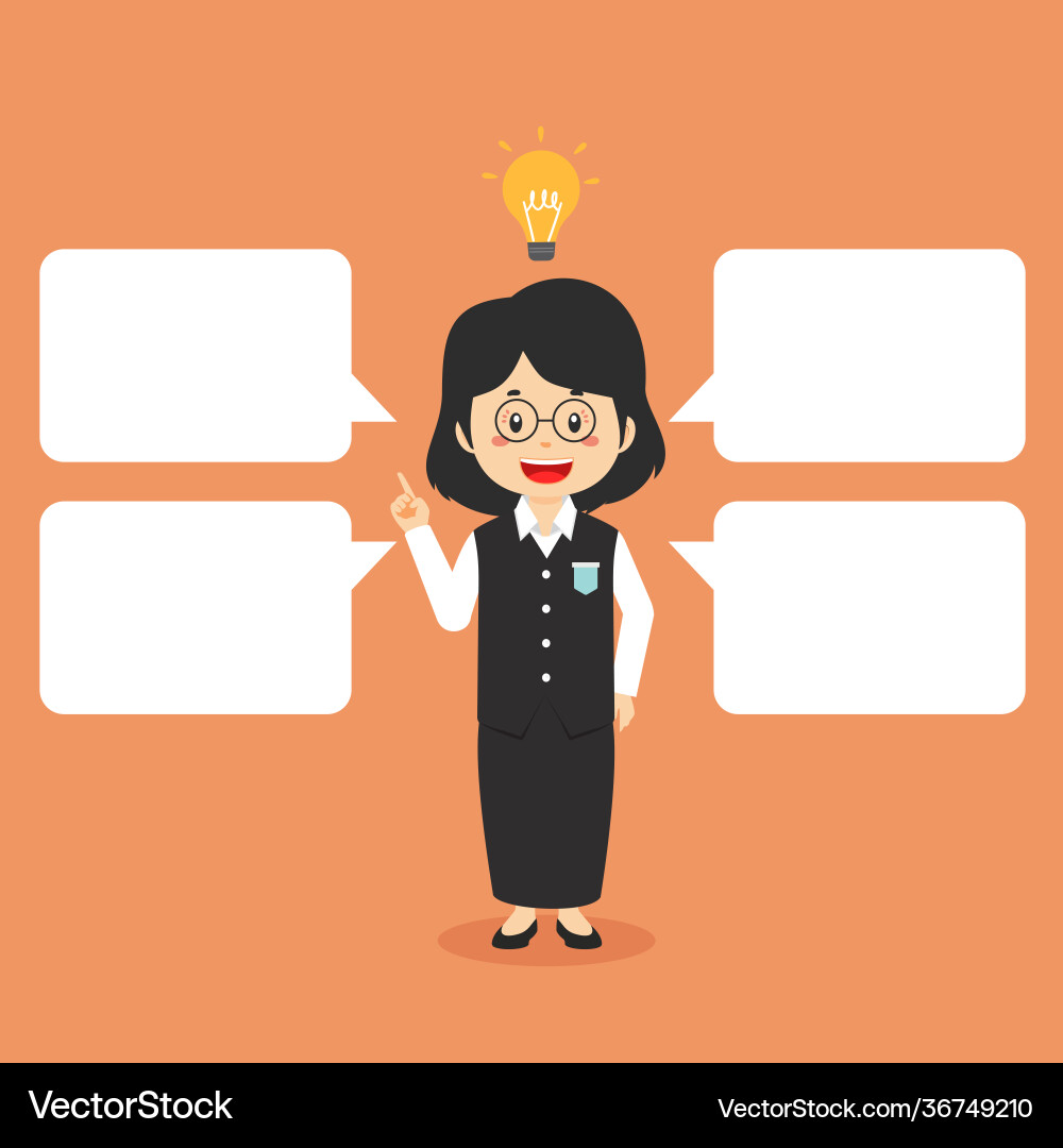 Teacher character shows get idea with bubble text Teacher character shows get idea with bubble text Vector Image