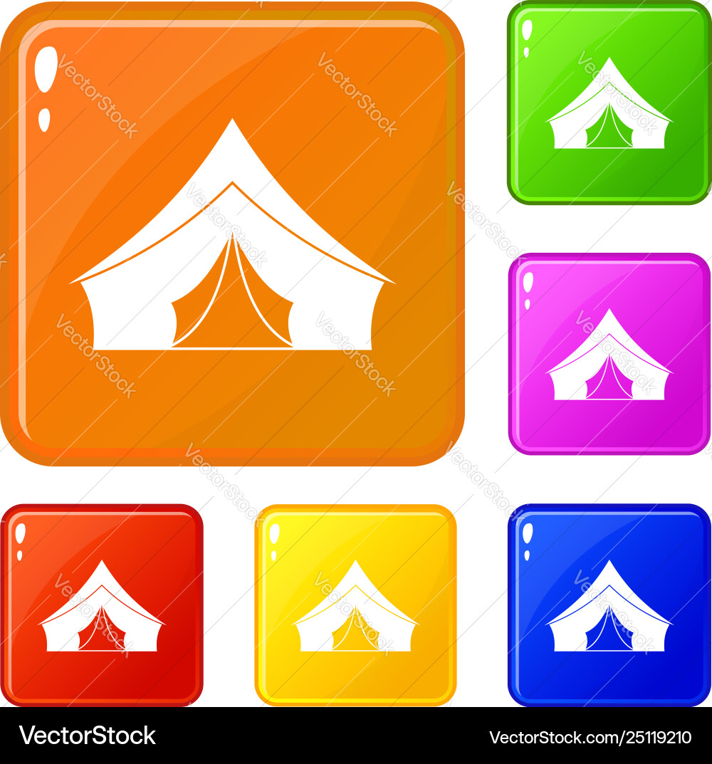 Tent with a triangular roof icons set color Tent with a triangular roof icons set color Vector Image