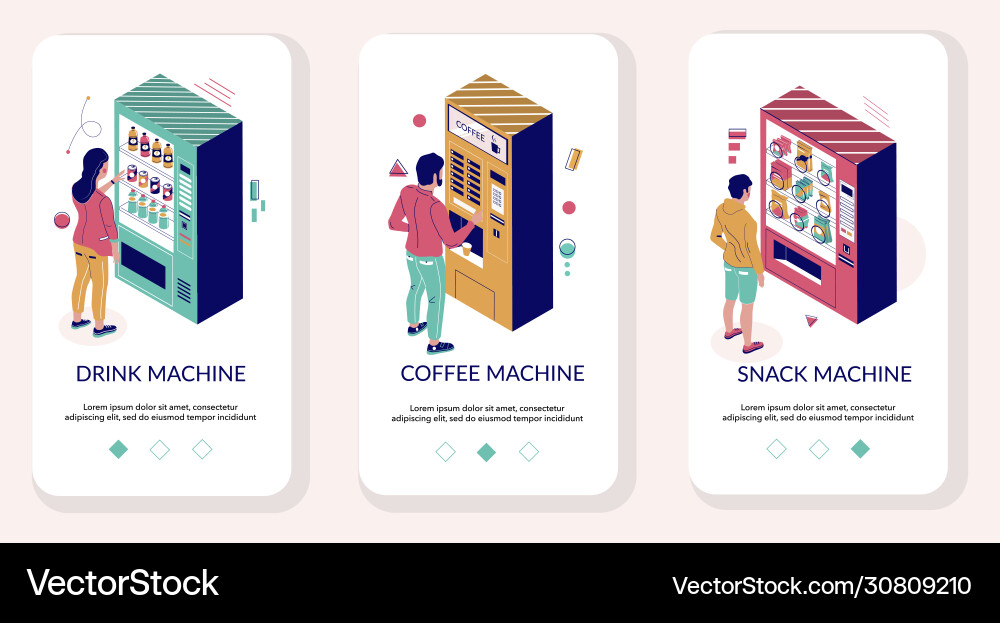 Vending machine mobile app onboarding screens Vending machine mobile app onboarding screens vector image