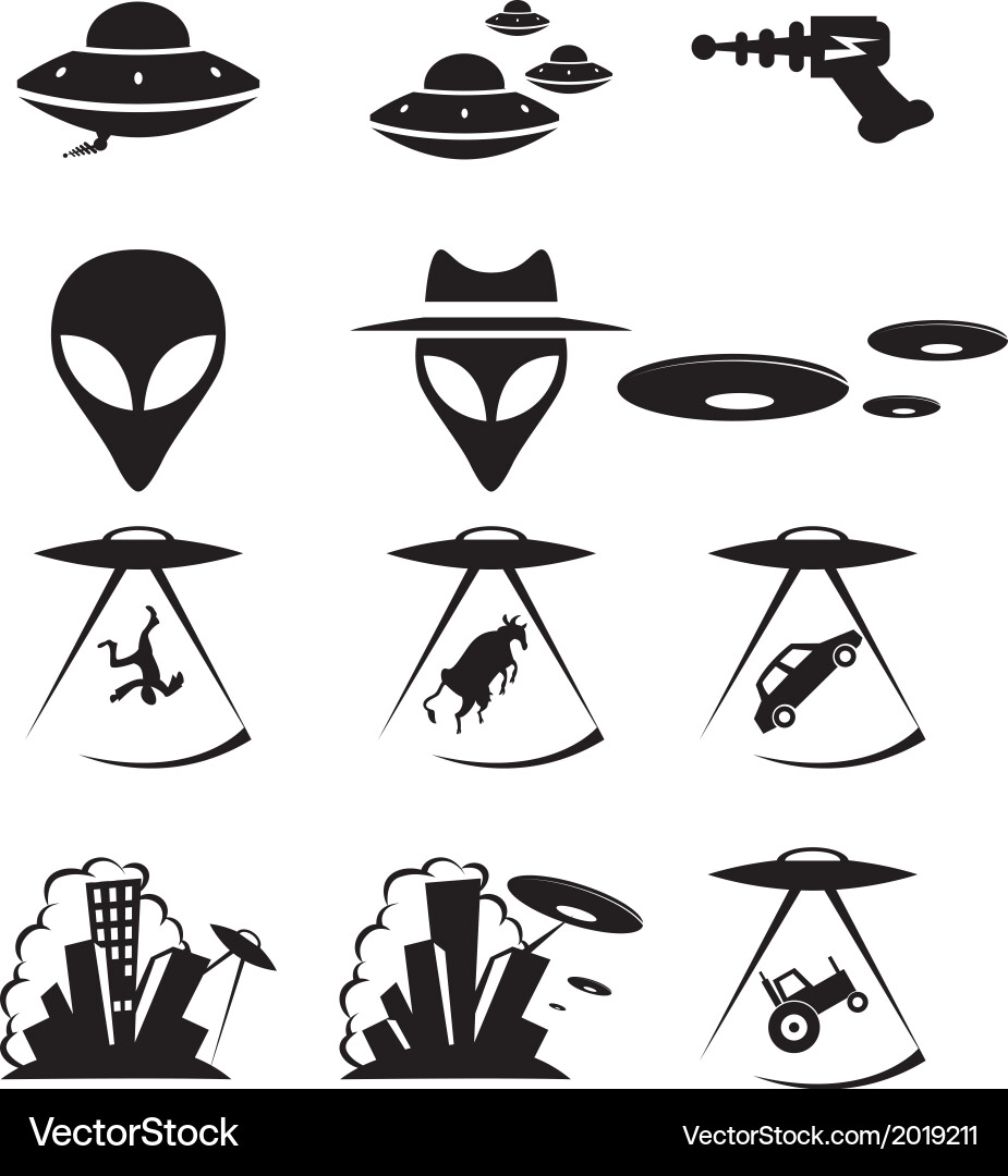 Alien UFO Icons Collection Vektorbild