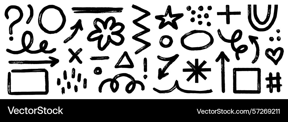 Arrow brush asterisk marker line shape set hand Arrow brush asterisk marker line shape set hand vector image