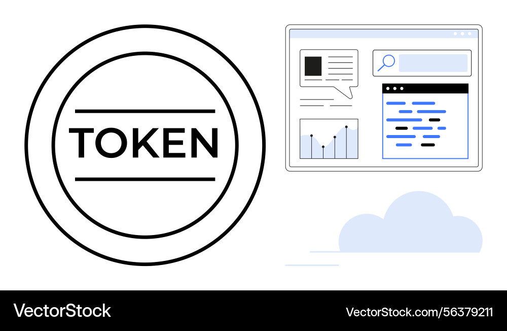 Digital token concept with analytics dashboard Digital token concept with analytics dashboard vector image