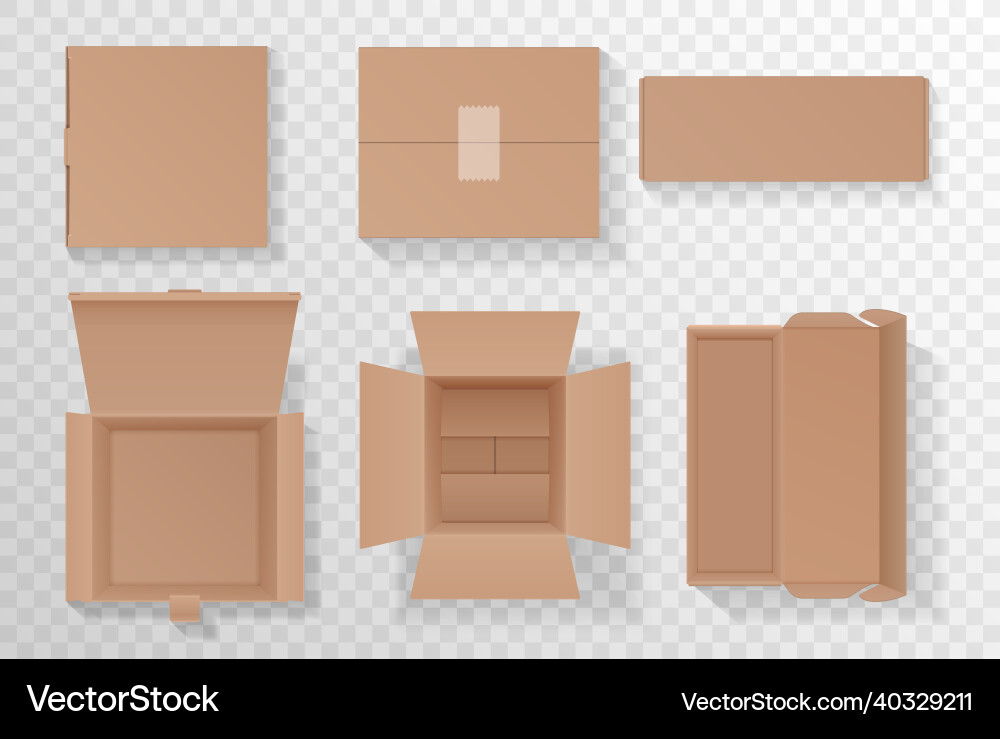 Open and closed empty cardboard boxes set top Open and closed empty cardboard boxes set top Vector Image
