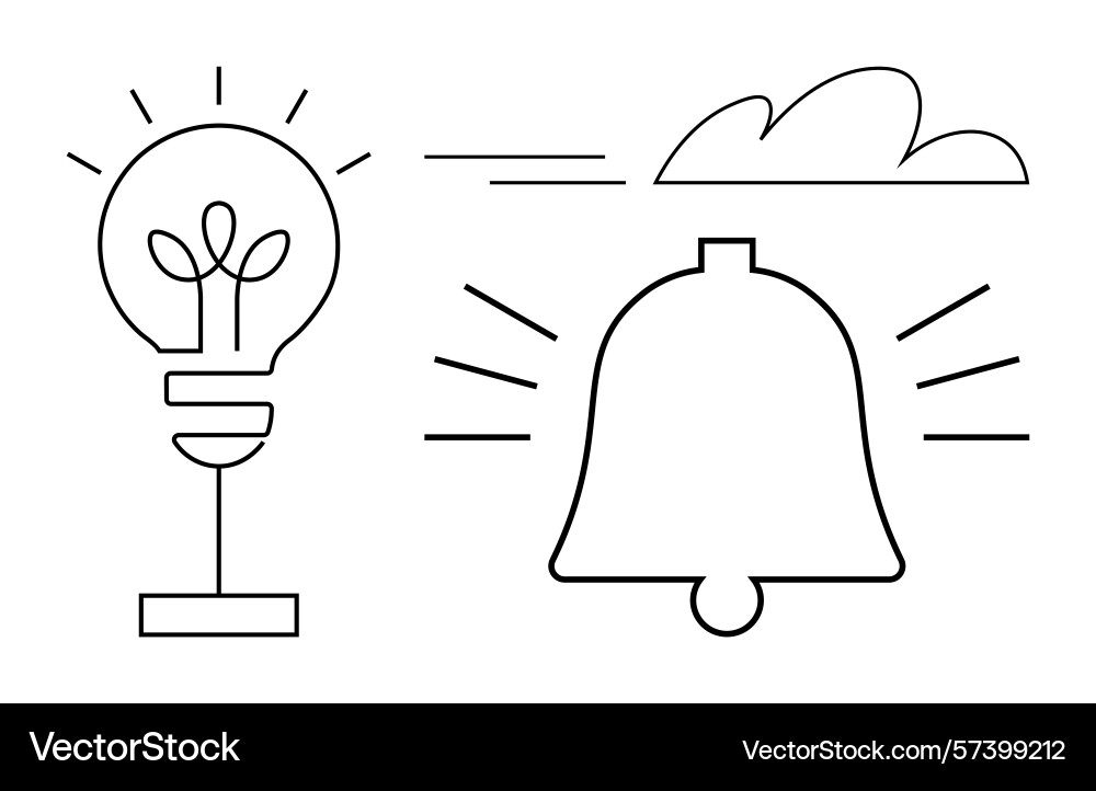 Lightbulb and bell with alert lines representing Vector Image